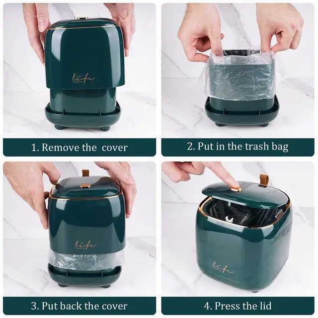 Alt view image 2 of 6 - Mini Trash Can 1.6L/0.4 Gallon with Trash Bags 180pcs, Tiny Small Desktop Trash Bin with Lid, Countertop Mini Garbage Bin for Home, Office, Kitchen, Bedroom, Bathroom (Blue)