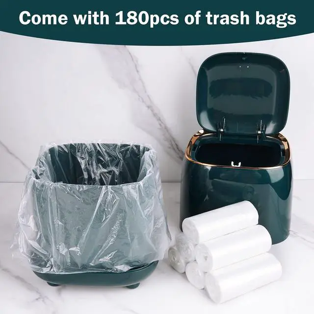 Alt view image 4 of 6 - Mini Trash Can 1.6L/0.4 Gallon with Trash Bags 180pcs, Tiny Small Desktop Trash Bin with Lid, Countertop Mini Garbage Bin for Home, Office, Kitchen, Bedroom, Bathroom (Blue)
