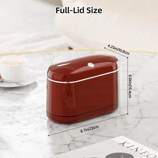 Alt view image 2 of 7 - Mini Trash Can for Desk with 5 Rolls of Trash Bags, Small Press-Top Countertop Garbage Bin, Removable Waste Basket for Bedroom, Vanity, Coffee Table, Kitchen (Red Full-Lid)