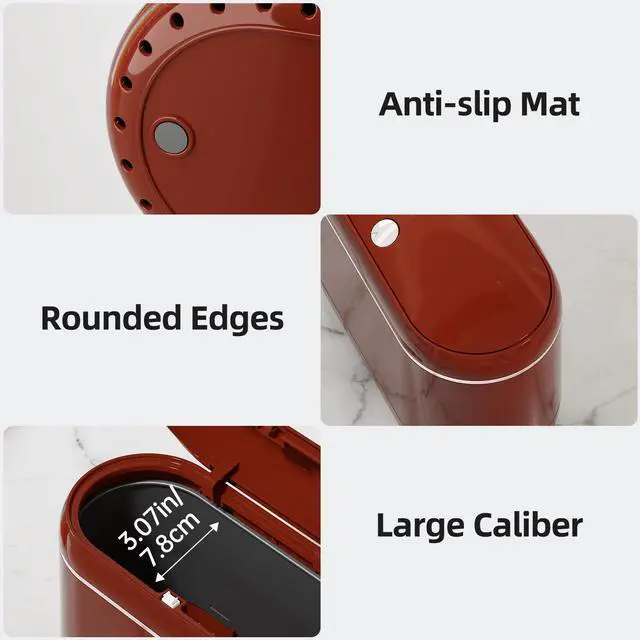 Alt view image 6 of 7 - Mini Trash Can for Desk with 5 Rolls of Trash Bags, Small Press-Top Countertop Garbage Bin, Removable Waste Basket for Bedroom, Vanity, Coffee Table, Kitchen (Red Full-Lid)