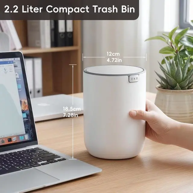 Alt view image 2 of 7 - Fandy 0.58 Gal/2.2L Mini Trash Can with Lid, Swing-Top Desktop Trash Can for Bathroom, Countertop, Vanity, Desk or Office, Small Garbage Bin (White)