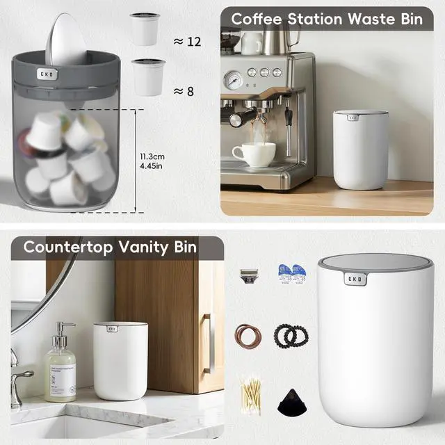 Alt view image 3 of 7 - Fandy 0.58 Gal/2.2L Mini Trash Can with Lid, Swing-Top Desktop Trash Can for Bathroom, Countertop, Vanity, Desk or Office, Small Garbage Bin (White)