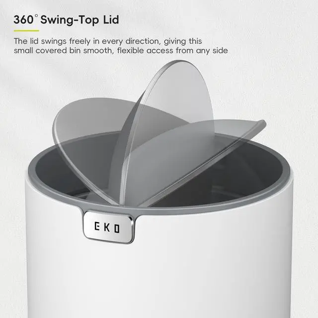 Alt view image 4 of 7 - Fandy 0.58 Gal/2.2L Mini Trash Can with Lid, Swing-Top Desktop Trash Can for Bathroom, Countertop, Vanity, Desk or Office, Small Garbage Bin (White)