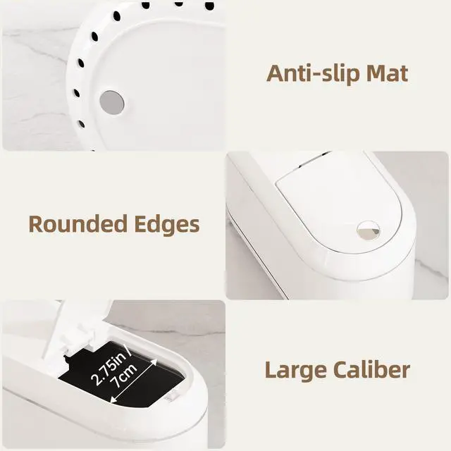 Alt view image 6 of 7 - Mini Trash Can for Desk with 5 Rolls of Trash Bags, Small Press-Top Countertop Garbage Bin, Removable Waste Basket for Bedroom, Vanity, Coffee Table, Kitchen (White Half-Lid)