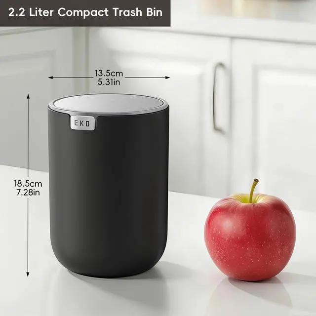 Alt view image 2 of 7 - Fandy 0.58 Gal/2.2L Mini Trash Can with Lid, Swing-Top Desktop Trash Can for Bathroom, Countertop, Vanity, Desk or Office, Small Garbage Bin (Black)
