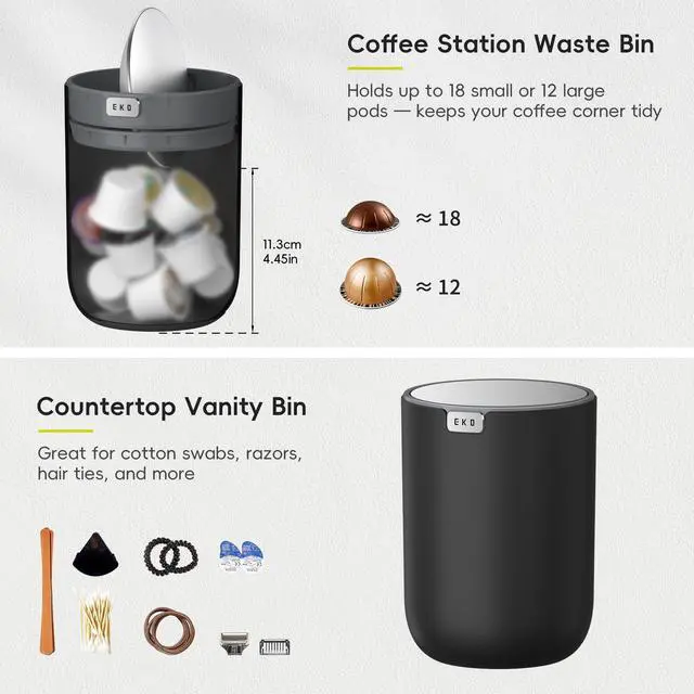 Alt view image 3 of 7 - Fandy 0.58 Gal/2.2L Mini Trash Can with Lid, Swing-Top Desktop Trash Can for Bathroom, Countertop, Vanity, Desk or Office, Small Garbage Bin (Black)