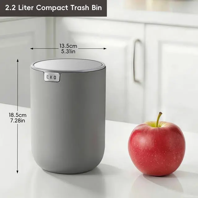 Alt view image 2 of 7 - Fandy 0.58 Gal/2.2L Mini Trash Can with Lid, Swing-Top Desktop Trash Can for Bathroom, Countertop, Vanity, Desk or Office, Small Garbage Bin (Grey)