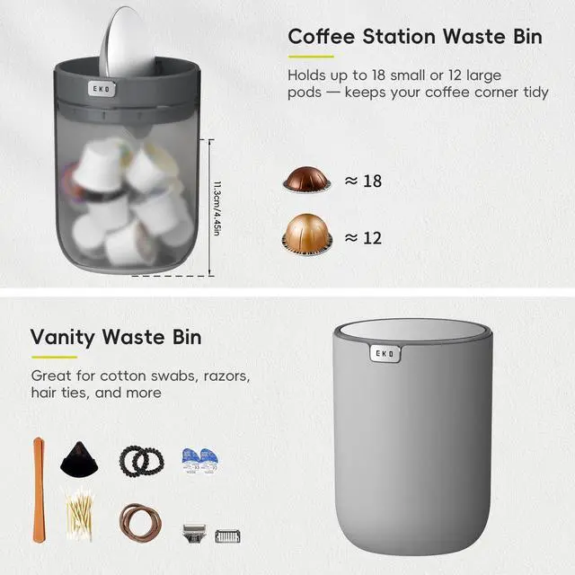Alt view image 3 of 7 - Fandy 0.58 Gal/2.2L Mini Trash Can with Lid, Swing-Top Desktop Trash Can for Bathroom, Countertop, Vanity, Desk or Office, Small Garbage Bin (Grey)