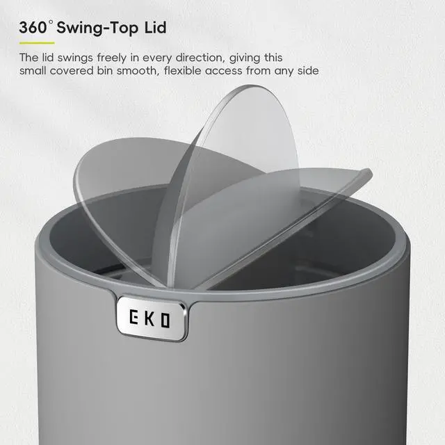 Alt view image 4 of 7 - Fandy 0.58 Gal/2.2L Mini Trash Can with Lid, Swing-Top Desktop Trash Can for Bathroom, Countertop, Vanity, Desk or Office, Small Garbage Bin (Grey)