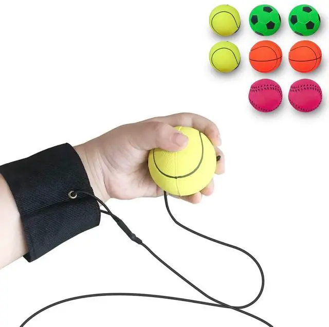 Main image of 8-Pack 1.85 Inch Wrist Return Balls - Rubber Balls on Elastic String Sports Rebound Toy for Kids Teens Wrist Exercise & Play (Basketball, Baseball, Soccer)