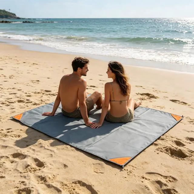 Alt view image 7 of 7 - 2 Pack Beach Picnic Mats (1.4x1.5M & 1.4x2M) with Storage Bag, Waterproof Sandproof Lightweight Foldable Tarp for Outdoor Camping, Hiking, Travel, Festivals