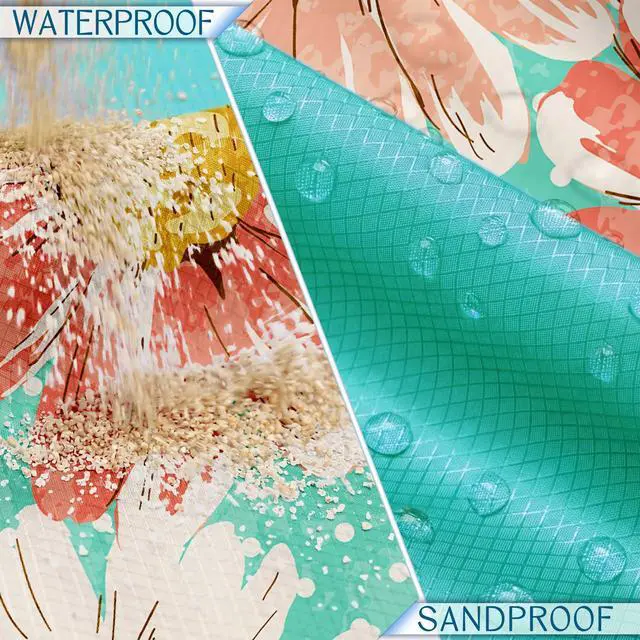 Alt view image 6 of 6 - Beach Blanket Waterproof Sandproof 78''×81'' Suits1-4 Adults Compact Lightweight Oversized Sand-Free Blanket Large Picnic Mat for Beach Travel Camping Hiking
