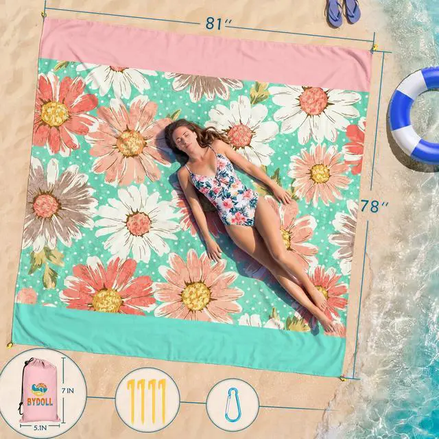 Alt view image 2 of 6 - Beach Blanket Waterproof Sandproof 78''×81'' Suits1-4 Adults Compact Lightweight Oversized Sand-Free Blanket Large Picnic Mat for Beach Travel Camping Hiking