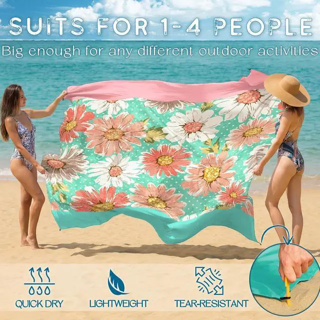 Alt view image 4 of 6 - Beach Blanket Waterproof Sandproof 78''×81'' Suits1-4 Adults Compact Lightweight Oversized Sand-Free Blanket Large Picnic Mat for Beach Travel Camping Hiking