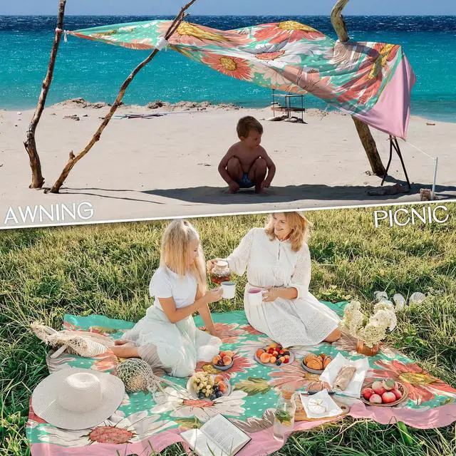 Alt view image 5 of 6 - Beach Blanket Waterproof Sandproof 78''×81'' Suits1-4 Adults Compact Lightweight Oversized Sand-Free Blanket Large Picnic Mat for Beach Travel Camping Hiking