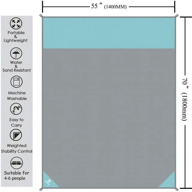 Alt view image 2 of 7 - Ultra Picnic Blanket- Portable Pocket Picnic Sheet for Outdoor Multiple Use,Best Mat for Travel & Festivals, Lightweight Waterproof & Quick Drying with 4 Portable Tent Pegs (Blue)