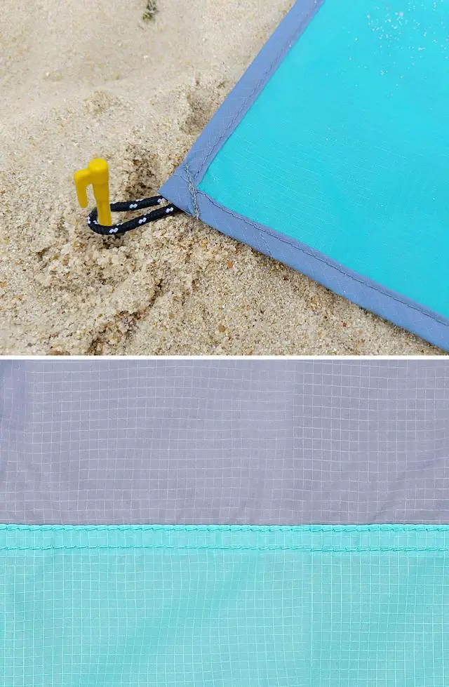 Alt view image 4 of 7 - Ultra Picnic Blanket- Portable Pocket Picnic Sheet for Outdoor Multiple Use,Best Mat for Travel & Festivals, Lightweight Waterproof & Quick Drying with 4 Portable Tent Pegs (Blue)
