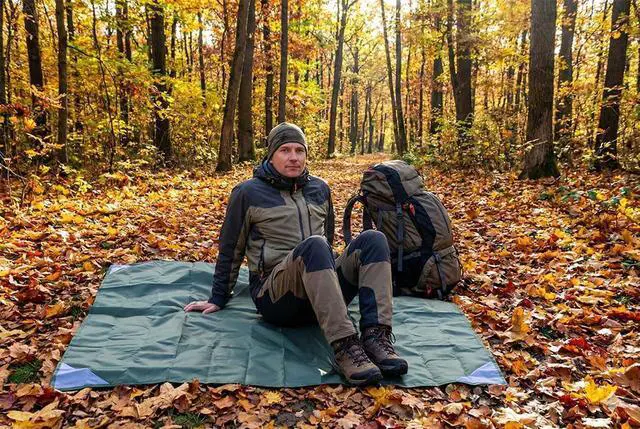 Alt view image 3 of 6 - Pocket Picnic Blanket, Beach Mat Waterproof Sandproof, Compact Lightweight Small Tarp for Camping, Hiking, Backpacking, Festival, Travel, Foldable in Bags (Army Green/Grey, 55"x60")