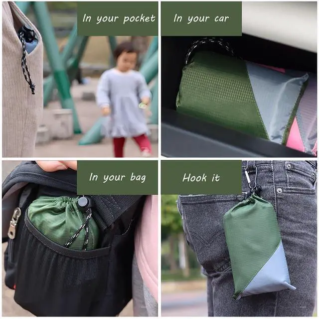 Alt view image 5 of 6 - Pocket Picnic Blanket, Beach Mat Waterproof Sandproof, Compact Lightweight Small Tarp for Camping, Hiking, Backpacking, Festival, Travel, Foldable in Bags (Army Green/Grey, 55"x60")
