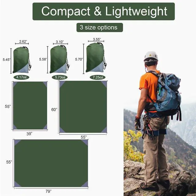 Alt view image 6 of 6 - Pocket Picnic Blanket, Beach Mat Waterproof Sandproof, Compact Lightweight Small Tarp for Camping, Hiking, Backpacking, Festival, Travel, Foldable in Bags (Army Green/Grey, 55"x60")
