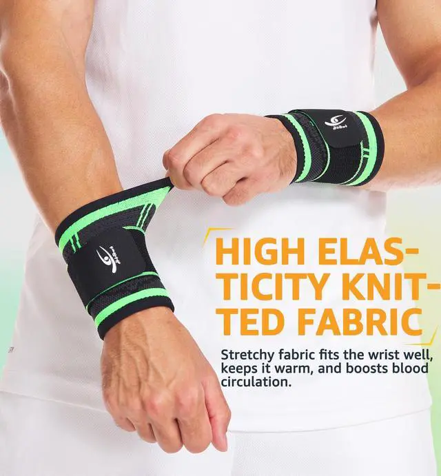 Alt view image 3 of 7 - Wrist Brace Wrist Wraps Compression Wrist Strap, Wrist Support for Work Fitness Weightlifting Sprains Tendonitis, Carpal Tunnel Arthritis, Pain Relief, Adjustable Wristbands 2 PACK (Green, S)