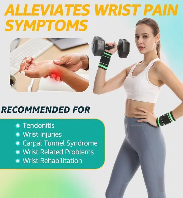 Alt view image 5 of 7 - Wrist Brace Wrist Wraps Compression Wrist Strap, Wrist Support for Work Fitness Weightlifting Sprains Tendonitis, Carpal Tunnel Arthritis, Pain Relief, Adjustable Wristbands 2 PACK (Green, S)