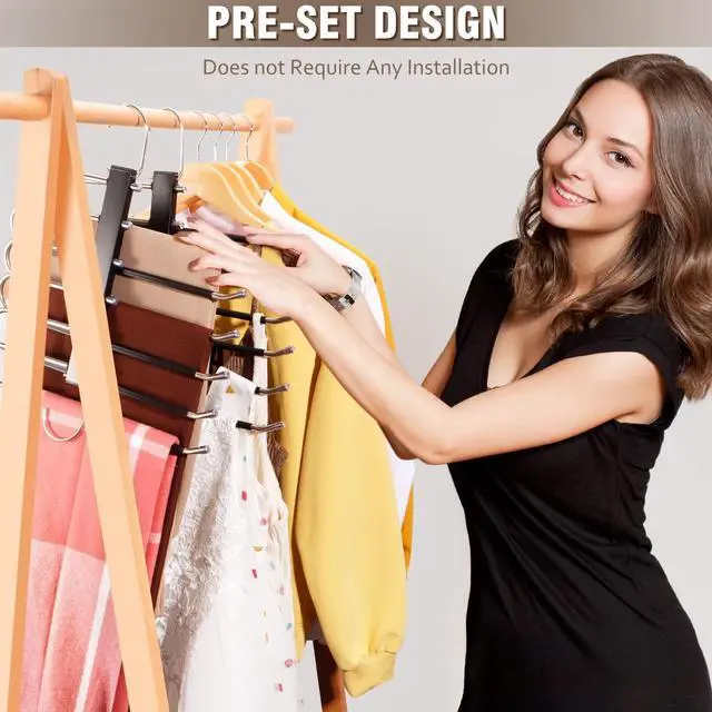 Alt view image 4 of 7 - Space Saving 6 Tier Pant Hangers, Anti-Slip, Stainless Steel, 2 Pack, Black