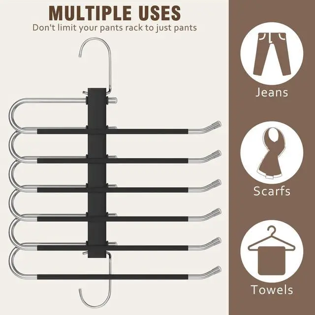 Alt view image 7 of 7 - Space Saving 6 Tier Pant Hangers, Anti-Slip, Stainless Steel, 2 Pack, Black