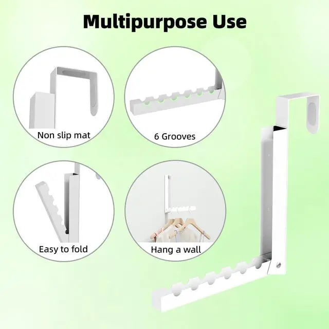 Alt view image 5 of 7 - Over The Door Hanger Folding Clothes Drying Rack, Folding Hanging Coat Rack for Indoor Laundry Room Compact Small Space Foldable Portable Clothing Hanger Hook Collapsible- 2 Pack