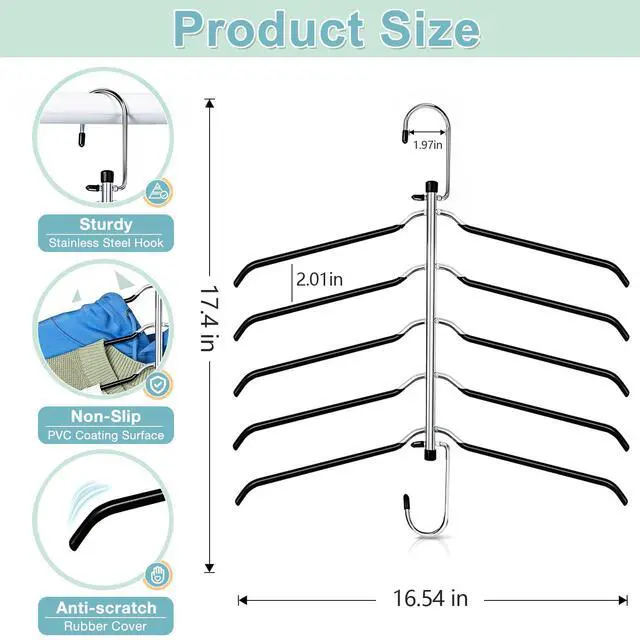 Alt view image 7 of 7 - Clothes Hangers Space Saving Shirt Hangers,Non Slip PVC Coating Multi Blouse Hangers Shirt Organizer for Closet Organizers and Storage for T Shirt Sweater Hoodie Coat Dress Black 2 Pack