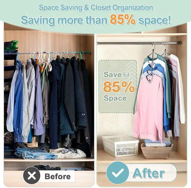 Alt view image 2 of 7 - Clothes Hangers Space Saving Shirt Hangers,Non Slip PVC Coating Multi Blouse Hangers Shirt Organizer for Closet Organizers and Storage for T Shirt Sweater Hoodie Coat Dress Black 2 Pack