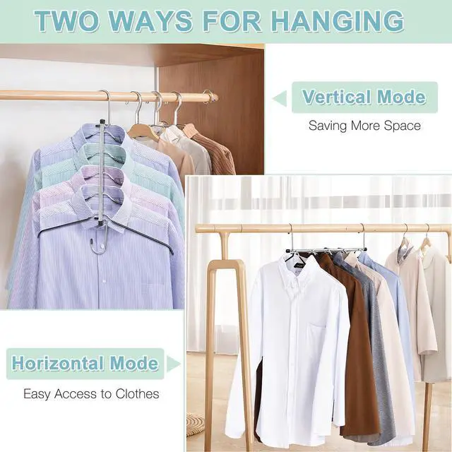 Alt view image 4 of 7 - Clothes Hangers Space Saving Shirt Hangers,Non Slip PVC Coating Multi Blouse Hangers Shirt Organizer for Closet Organizers and Storage for T Shirt Sweater Hoodie Coat Dress Black 2 Pack