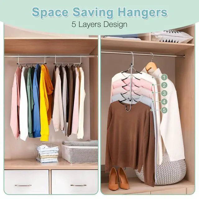 Alt view image 5 of 7 - Clothes Hangers Space Saving Shirt Hangers,Non Slip PVC Coating Multi Blouse Hangers Shirt Organizer for Closet Organizers and Storage for T Shirt Sweater Hoodie Coat Dress Black 2 Pack