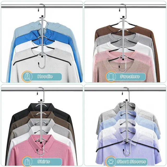 Alt view image 6 of 7 - Clothes Hangers Space Saving Shirt Hangers,Non Slip PVC Coating Multi Blouse Hangers Shirt Organizer for Closet Organizers and Storage for T Shirt Sweater Hoodie Coat Dress Black 2 Pack