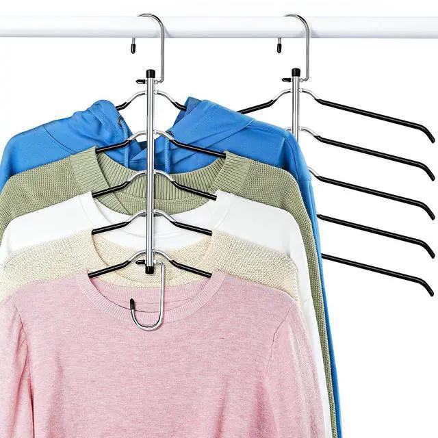 Main image of Clothes Hangers Space Saving Shirt Hangers,Non Slip PVC Coating Multi Blouse Hangers Shirt Organizer for Closet Organizers and Storage for T Shirt Sweater Hoodie Coat Dress Black 2 Pack