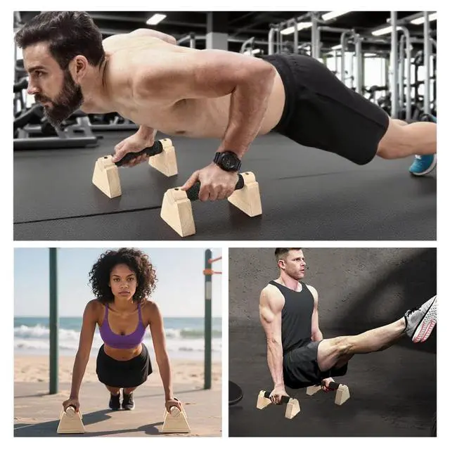 Alt view image 6 of 7 - Wooden Push Up Bars, Parallettes Bars for Calisthenics, Wood Calisthenics Equipment for Handstand Training, Push Up Handles for Floor Exercise Home Workout for Men Women(COLOR:wood)