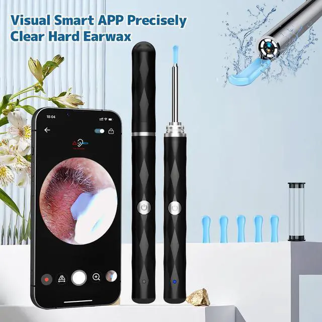 Alt view image 2 of 7 - High-Definition Ear Wax Removal Ear Canal Cleaner with 1080P Camera and Light, Ear Cleaning Kit with 5 Ear Spoon - Ear Cleaning Kit for iOS & Android (Black)