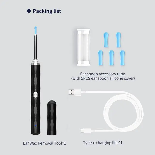 Alt view image 6 of 7 - High-Definition Ear Wax Removal Ear Canal Cleaner with 1080P Camera and Light, Ear Cleaning Kit with 5 Ear Spoon - Ear Cleaning Kit for iOS & Android (Black)