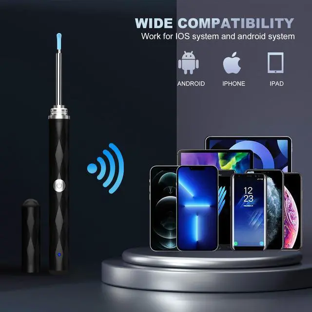 Alt view image 7 of 7 - High-Definition Ear Wax Removal Ear Canal Cleaner with 1080P Camera and Light, Ear Cleaning Kit with 5 Ear Spoon - Ear Cleaning Kit for iOS & Android (Black)