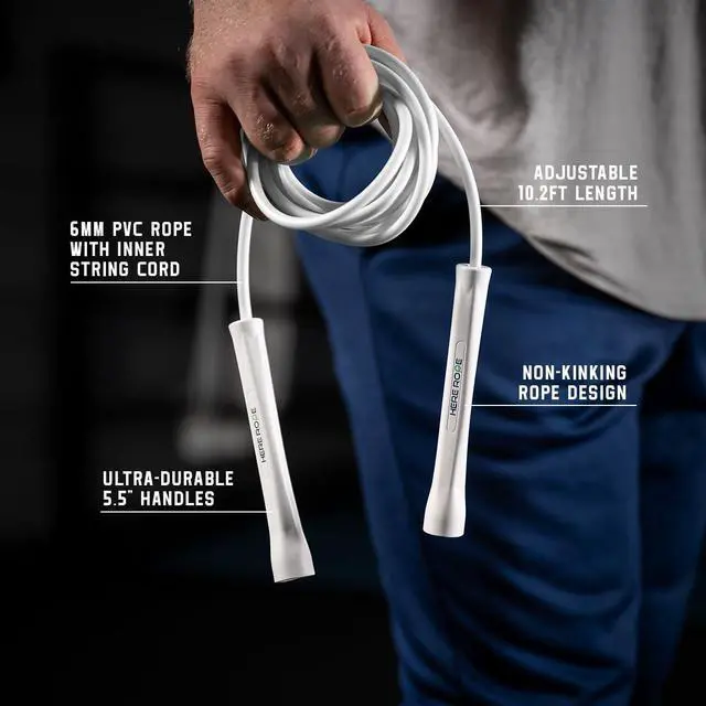 Alt view image 6 of 6 - 6mm Adjustable Boxing Jump Rope With Inner String Cord, Unbreakable Handles, Hererope Durable Non-Kinking PVC Jump Ropes for Men Women, Exercise Fitness, Indoor Outdoor Use