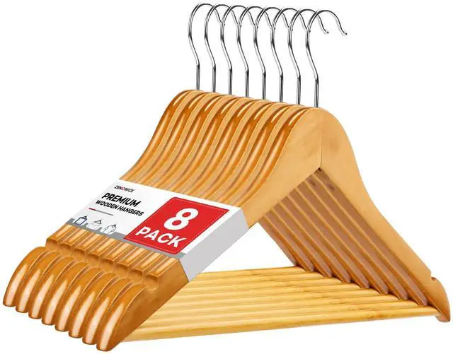 Main image of Wooden Hangers 8 Pack, Heavy Duty Wood Hangers for Coats, Suits, Jackets, Closet & Pants Durable Premium Wood Hanger with 360-Degree Rotatable Hook and Notches, Natural