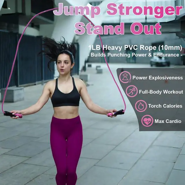 Alt view image 2 of 7 - Weighted Jump Rope for Women & Men - 1LB Heavy Adjustable Skipping Rope, 10mm PVC with Ball-bearing for Speed, Cardio, Boxing, CrossFit - Tangle Free, Home & Gym Workout Fitness