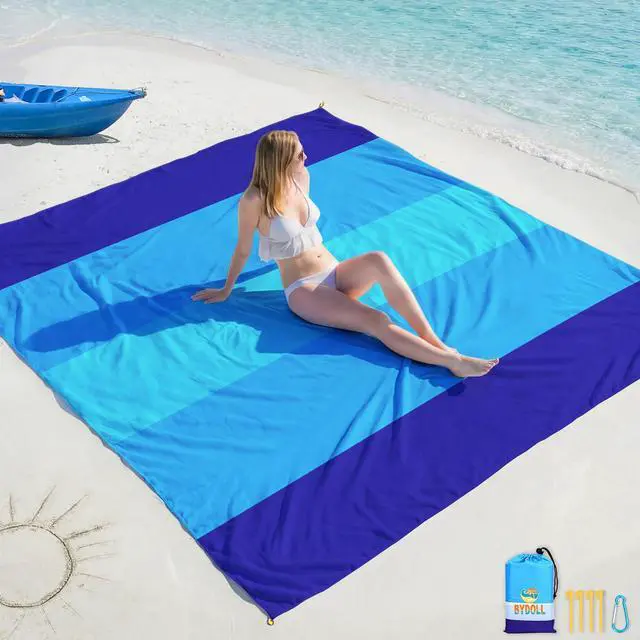 Main image of Beach Blanket 78''×81'' 4-7 Adults Oversized Lightweight Waterproof Sandproof Beach Blanket Large Picnic Mat for Travel Camping Hiking Picnic(78" X 81", Blue-Mixed)