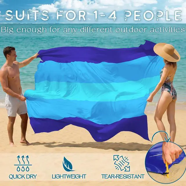 Alt view image 4 of 6 - Beach Blanket 78''×81'' 4-7 Adults Oversized Lightweight Waterproof Sandproof Beach Blanket Large Picnic Mat for Travel Camping Hiking Picnic(78" X 81", Blue-Mixed)