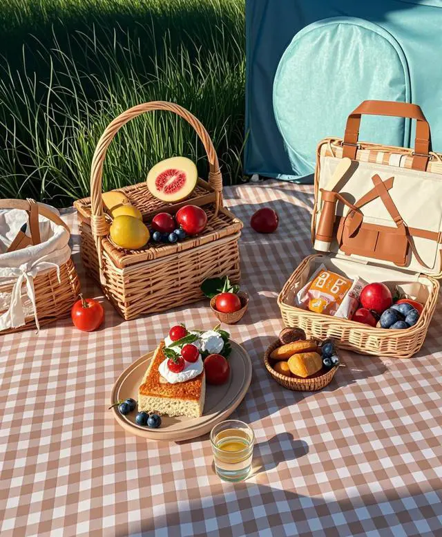 Alt view image 6 of 7 - Waterproof Picnic Blanket with Carry Strap - Foldable Sandproof Outdoor Mat for Camping, Beach, Park - 59" x 71",Coffee Grid (Single Mat)