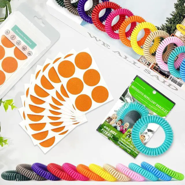Alt view image 2 of 7 - Mosquito Repellent Bracelets 24 Pack, Individually Wrapped Mosquito Repellent Bands with 60 Pcs Mosquito Stickers Patches, Natural Insect Bug Wristbands for Kids and Adults