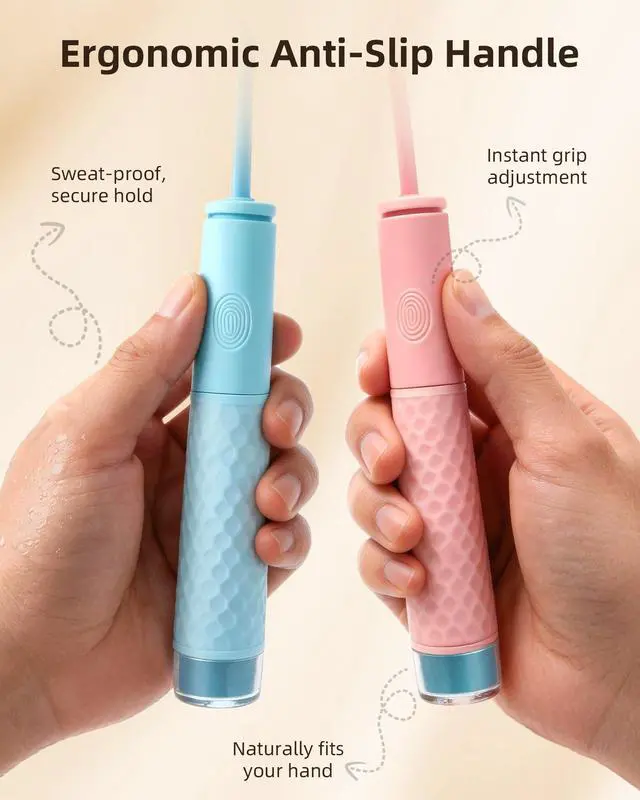 Alt view image 3 of 6 - YUEDONG Dual Bearing Speed Jump Rope - Self-Locking Adjustable Length, Non-Slip Textured Grip & Fingerprint Groove for Perfect Form - Ideal for Kids & Adults (Pink, 280MM)