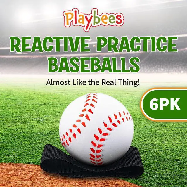 Alt view image 2 of 7 - Reactive Practice Baseballs (6 Pack) Wrist Return Training Balls for Hand-Eye Coordination Portable Kids Outdoor Activity & Skill Trainer Great Birthday Gift or Party Favor