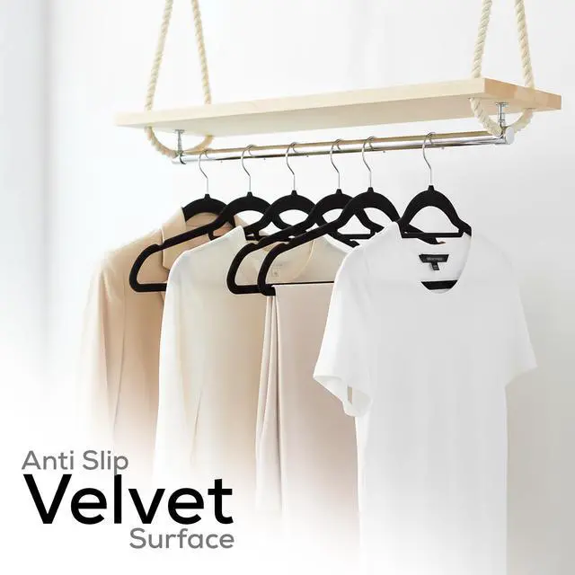 Alt view image 3 of 7 - Premium Velvet Hangers 20 Pack - Non-Slip Clothes Hanger with Tie Bar - Black Hangers with 360 Degree Rotatable Hook - Heavy Duty Coat Hanger