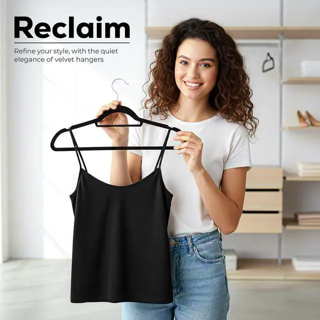 Alt view image 7 of 7 - Premium Velvet Hangers 20 Pack - Non-Slip Clothes Hanger with Tie Bar - Black Hangers with 360 Degree Rotatable Hook - Heavy Duty Coat Hanger